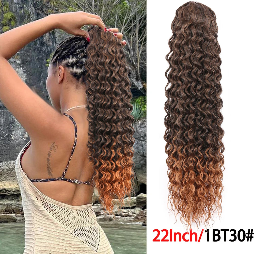 Long Synthetic Deep Wave Wrap Drawstring Ponytails - Various Options Available