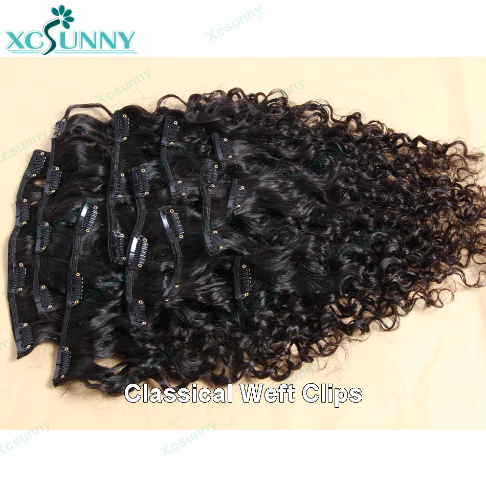 Burmese Water Wave Curly Seamless PU Human Hair Clip Ins