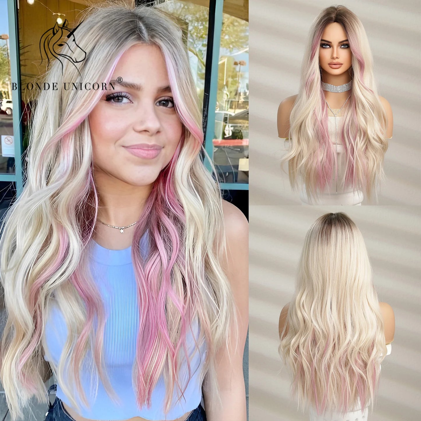 Wavy Synthetic Wig with Bangs - Various Colors Available