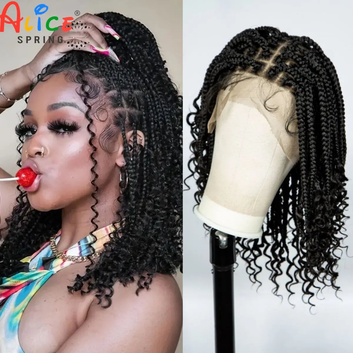 Short Knotless Boho Box Braided Full Lace Wigs - Various Colors Available