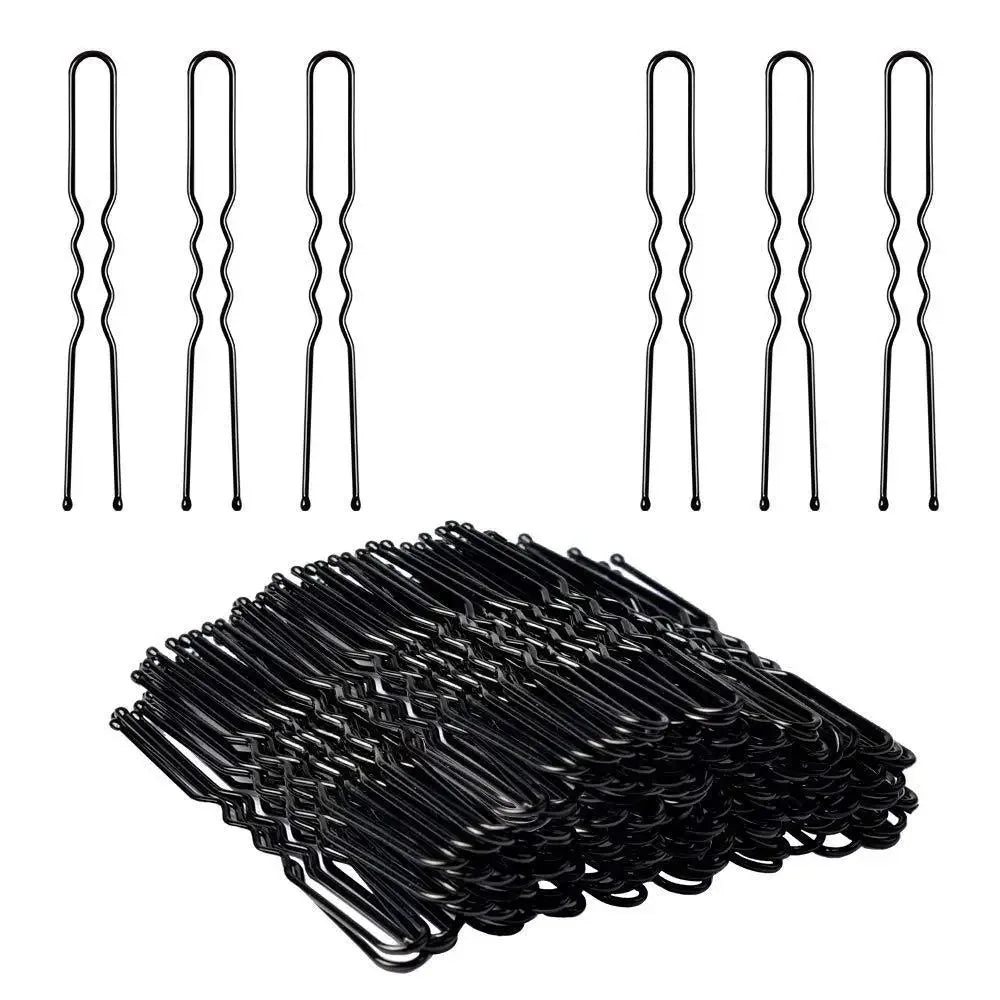 100PCS U Shaped Black Wave Bobby Pins