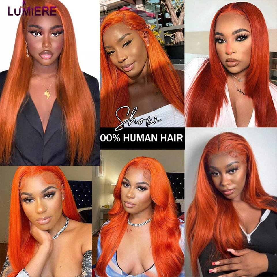 Ginger Orange Brazilian Bone Straight HD Transparent Lace Frontal or Closures 100% Human Hair