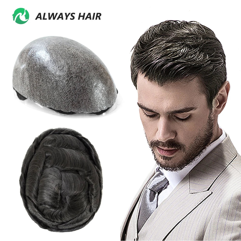 0.12-0.14mm PU Toupee Human Hair Men's Capillary Prothesis 130% Density - Various Colors Available