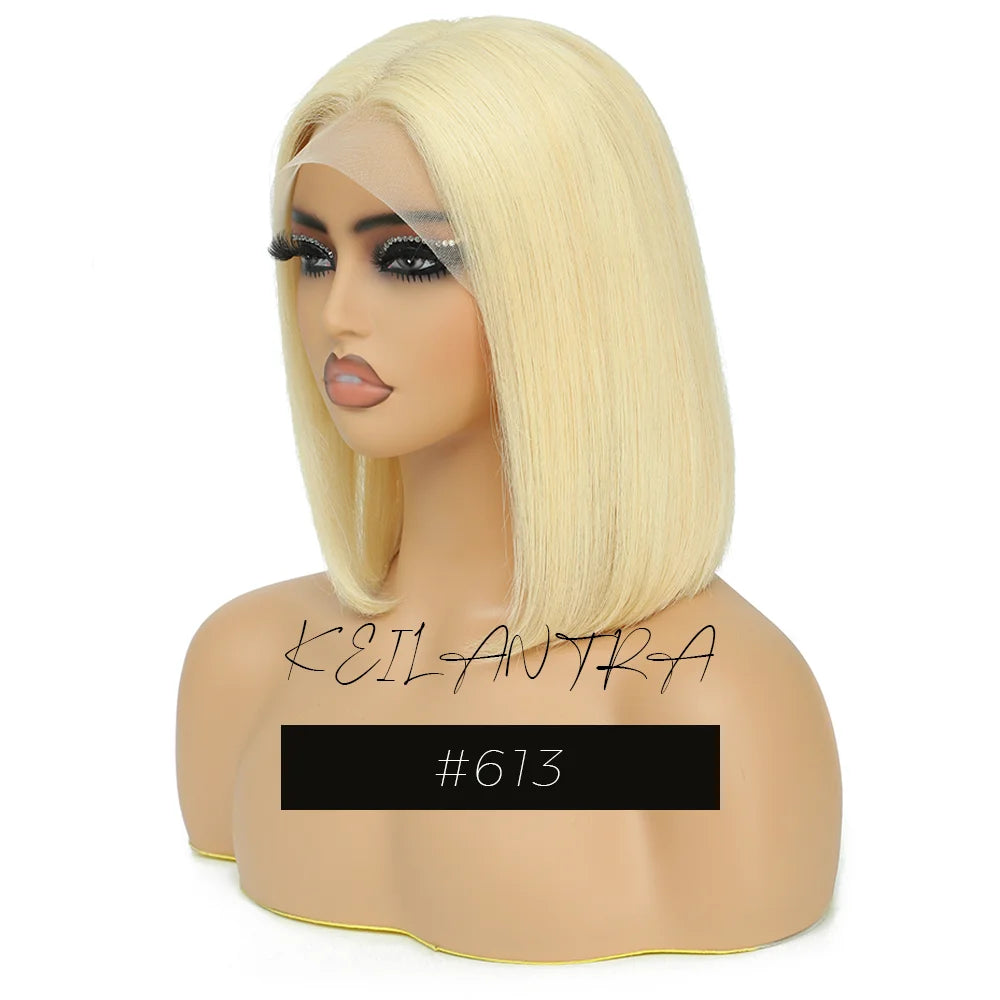 Rose Pink Short Straight Bob Pre Plucked HD Transparent Lace Front Human Hair Wig