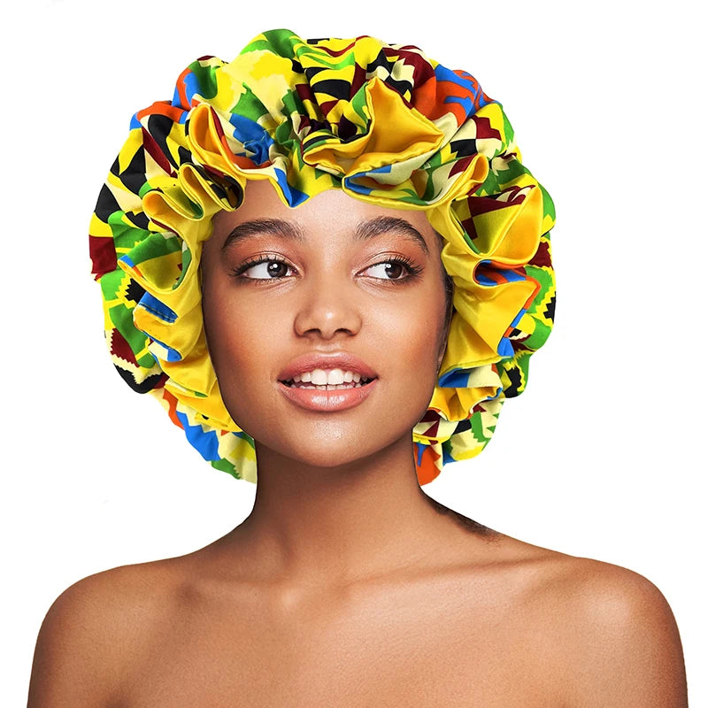 African Pattern Print Satin Bonnets