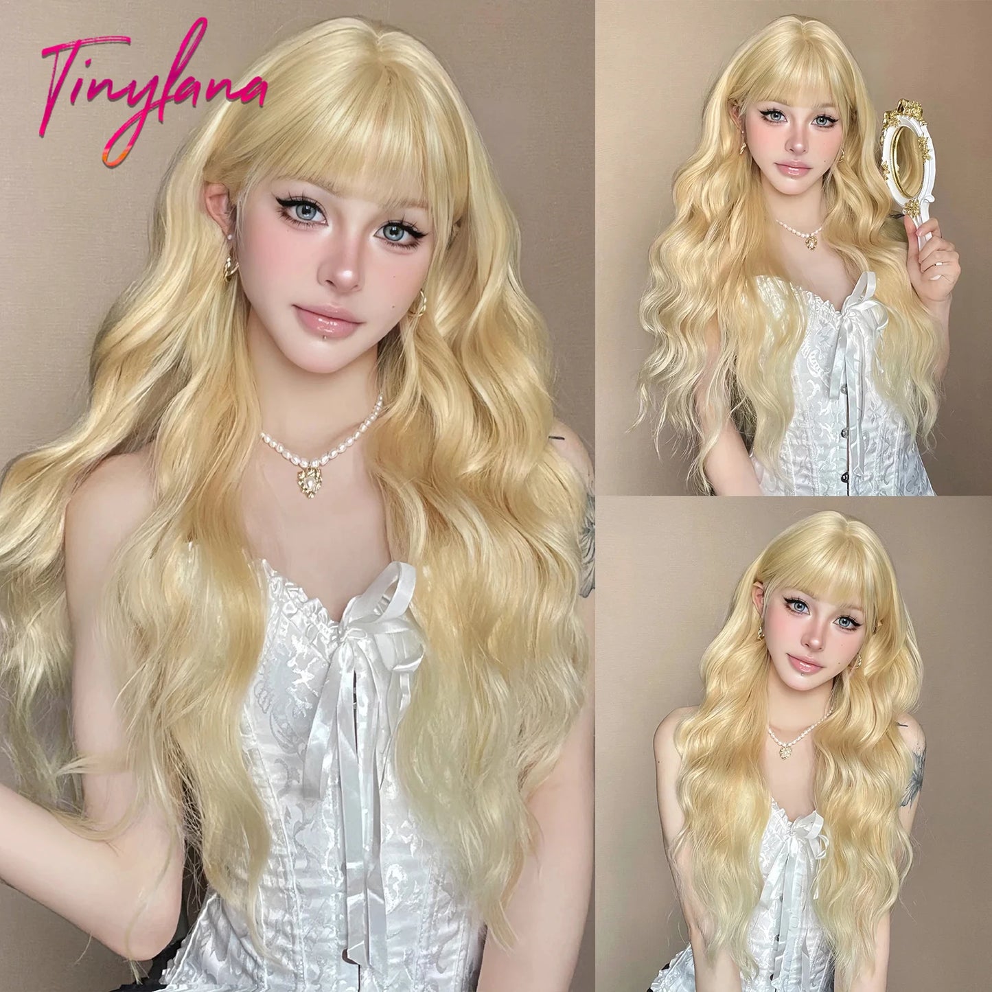 Long Curly Wavy Synthetic Wigs with Bangs