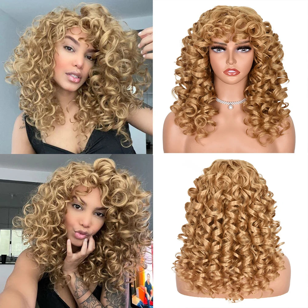 Synthetic Curly Wigs With Bangs - Various Colors Available