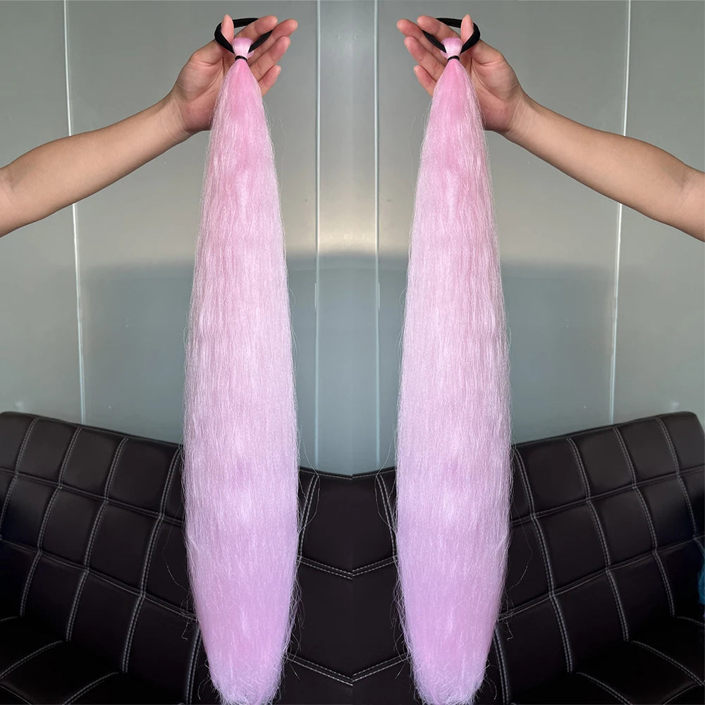 Synthetic Colorful 2Pcs Long Straight Ponytail Hairpiece with Rubber Band