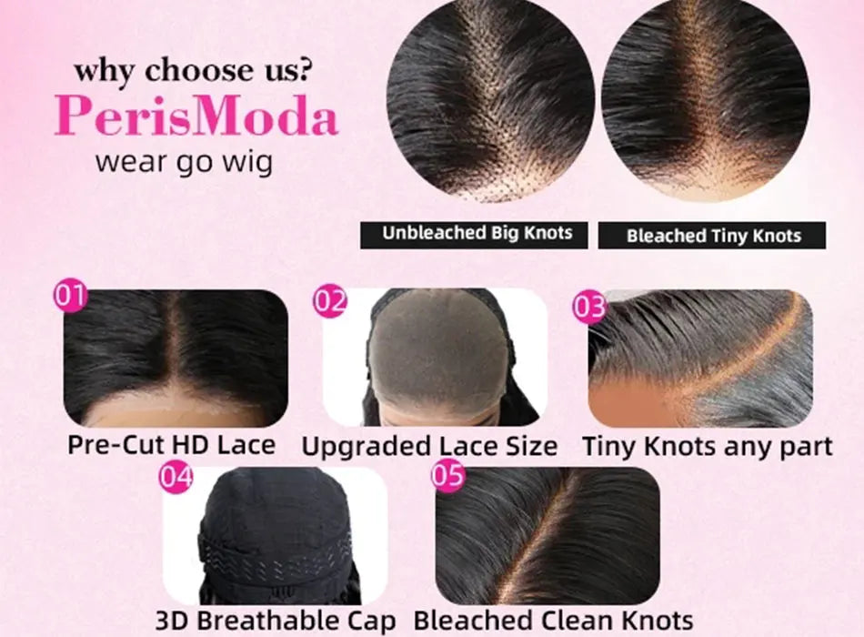 Body Wave - Glueless HD Transparent Pre Bleached Lace Closure Ready to Wear Wig