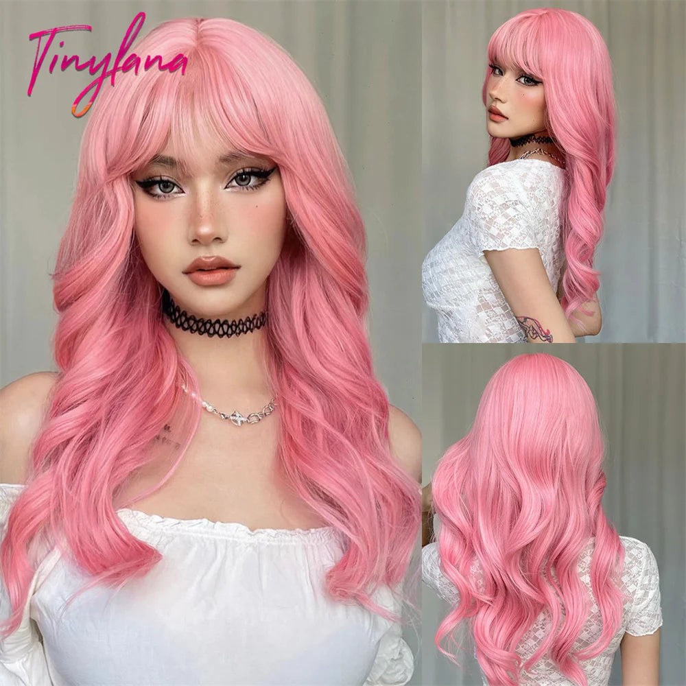 Long Curly Wavy Cosplay Synthetic Wigs With Bangs - Various Colors Available