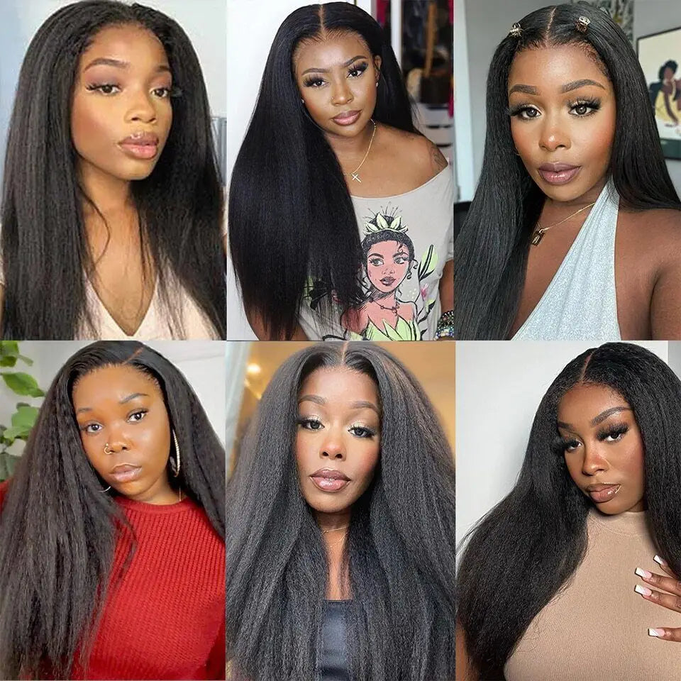 Kinky Straight - Human Hair Pre Plucked Transparent Bleached Frontal Wig