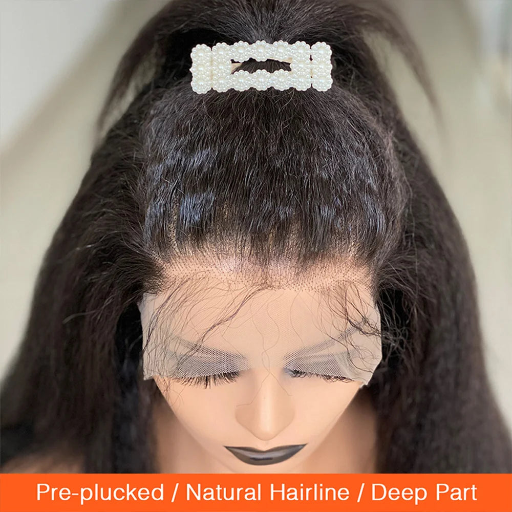 Kinky Yaki Straight Lace Front Human Hair Glueless Wig