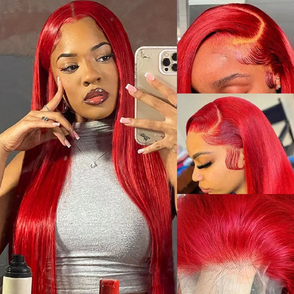 Hot Red Bone Brazilian Straight - Pre Plucked Lace Human Hair Wig