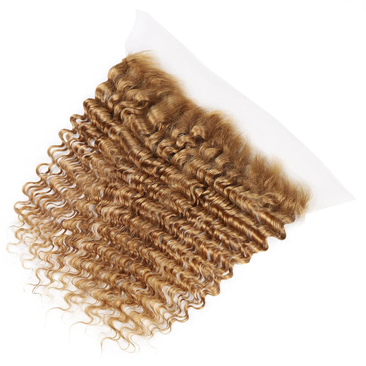 #27 Honey Blonde Deep Wave Human Hair Transparent Lace Closure or Frontal