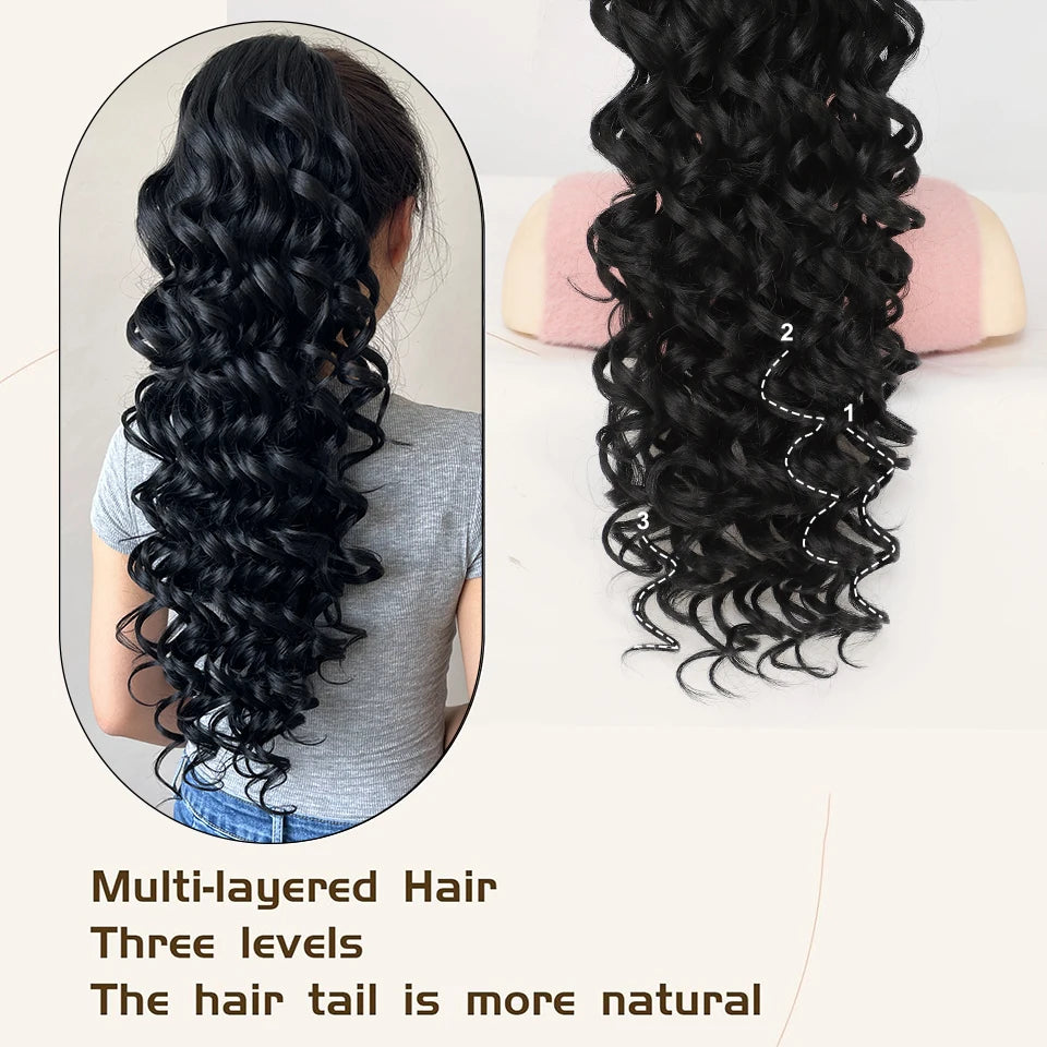 24inch Synthetic Drawstring Curly Ponytail With secure Clip