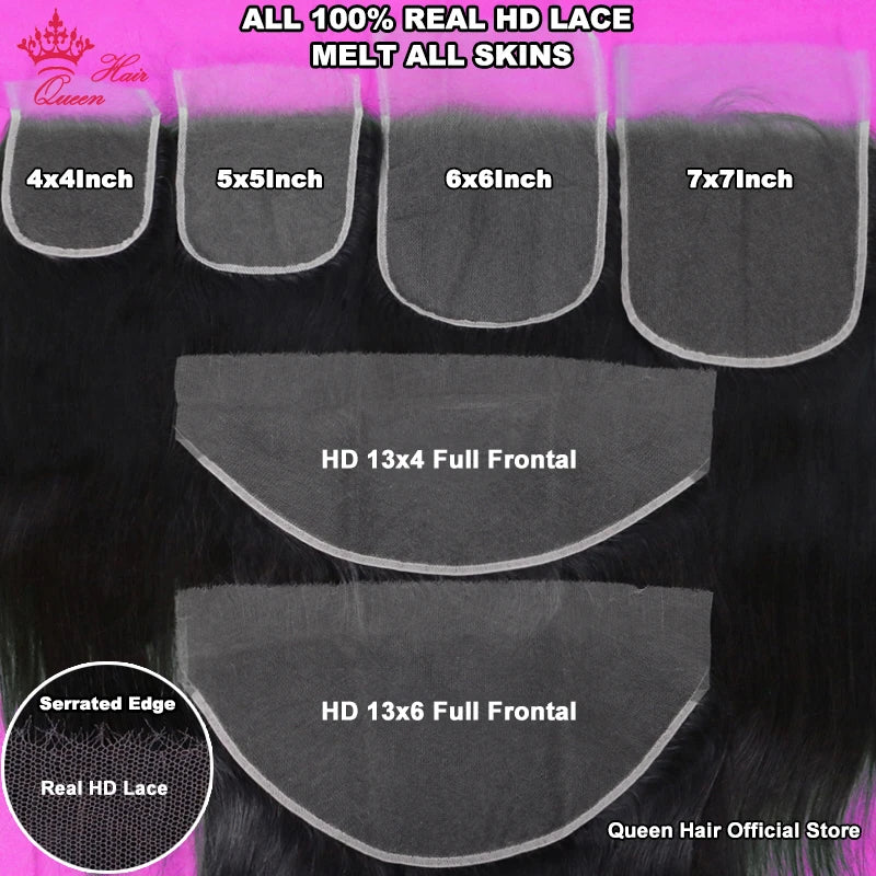 Frontal or Closure Only HD Invisible Melt Skin Lace Raw Human Hair in Body Wave or Straight