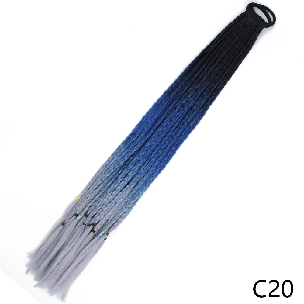 Synthetic Gradient Color Braided Ponytails With Elastic Band