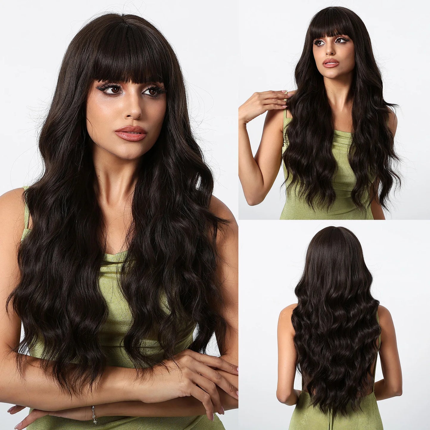 Long Wavy Synthetic Hair Wigs with Bangs - Various Colors Available