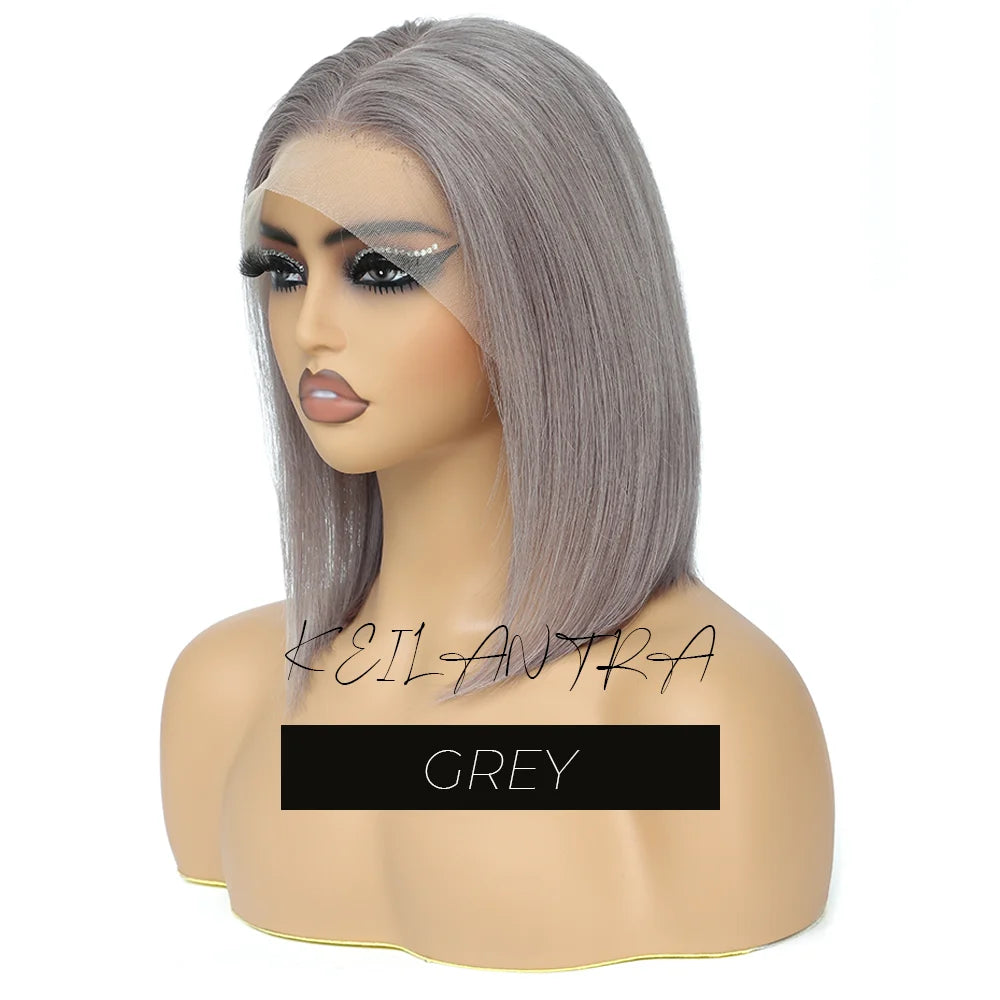 Rose Pink Short Straight Bob Pre Plucked HD Transparent Lace Front Human Hair Wig