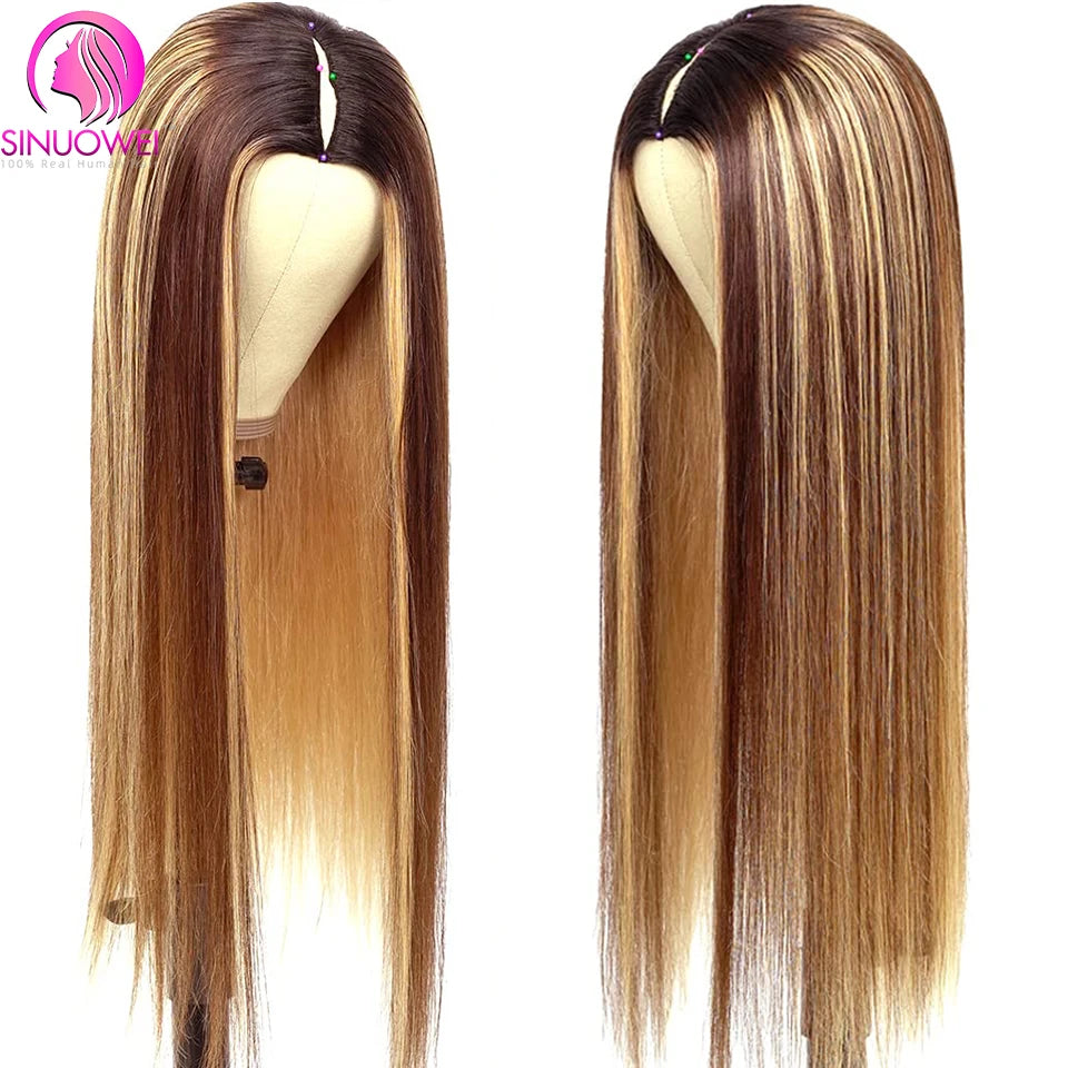 Straight Highlight V Part Human Hair Wig