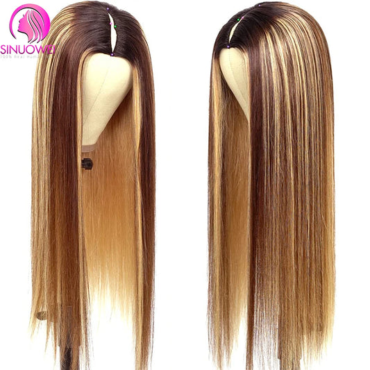 Straight Highlight V Part Human Hair Wig