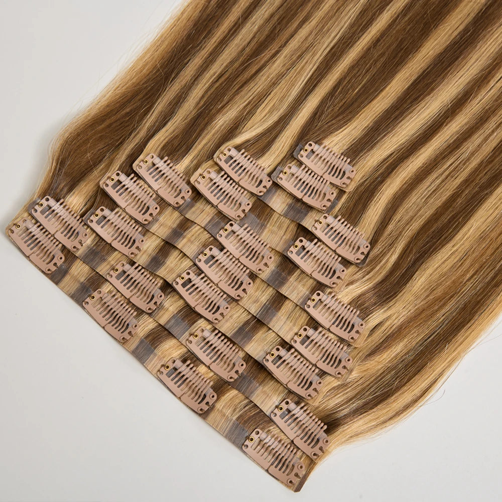 Straight Ombre Highlight Clip-in Human Hair Extensions 9pcs