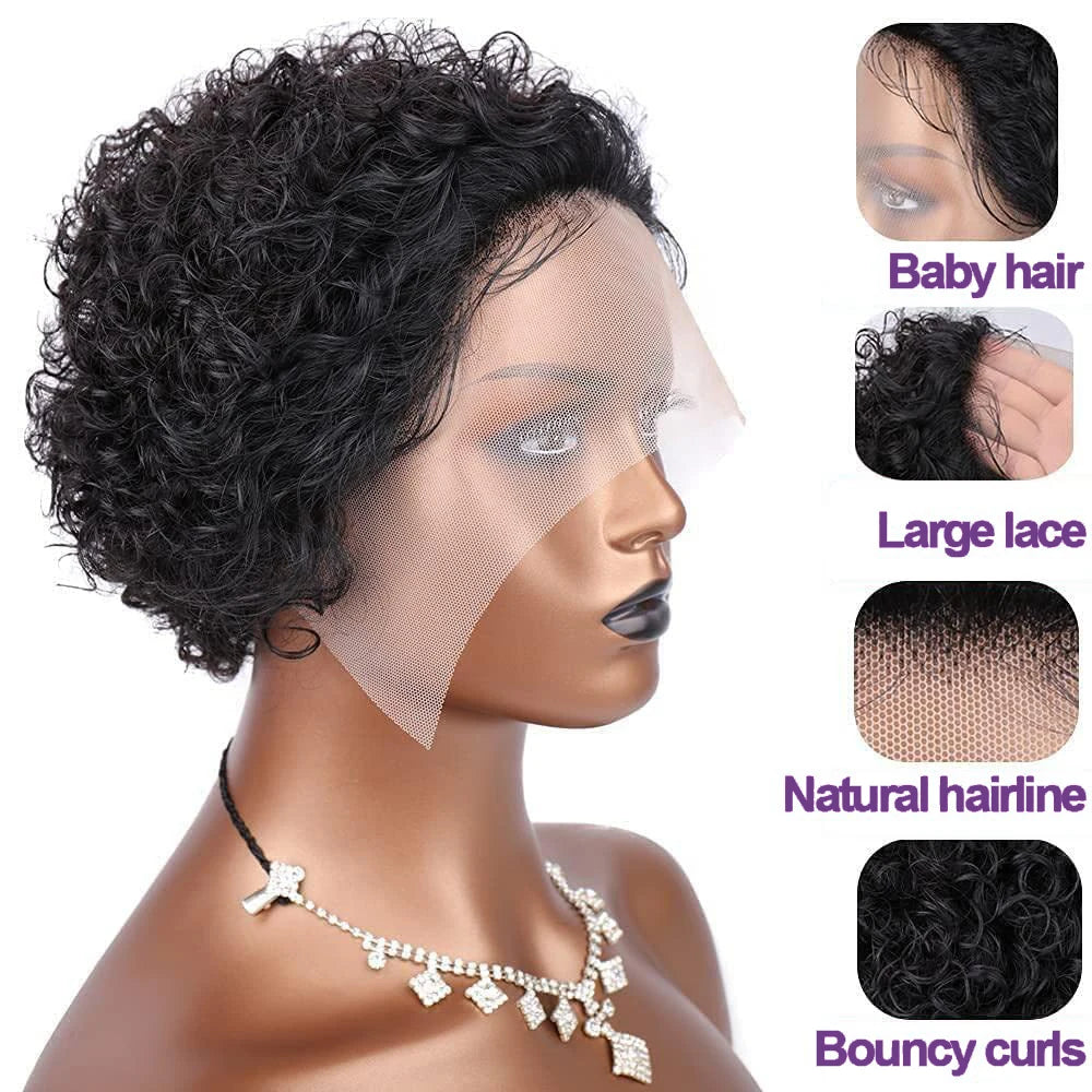 Pixie Cut Short Curly - Pre Plucked Transparent Lace Human Hair Wig
