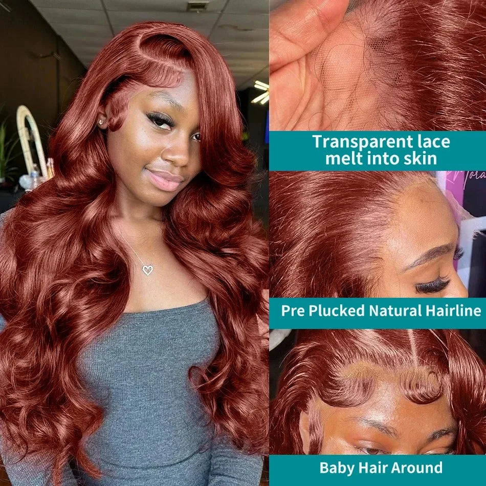 Reddish Brown Body Wave - Pre Plucked HD Lace Frontal Human Hair Wig