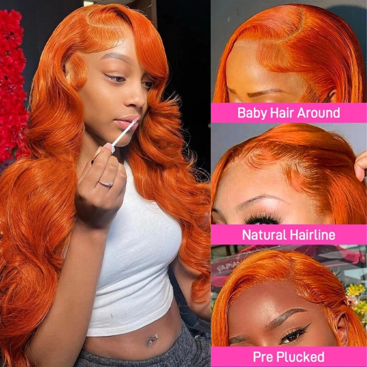 Orange Ginger Body Wave - 13X4, 13x6 HD Transparent Lace Front Glueless Human Hair Wig