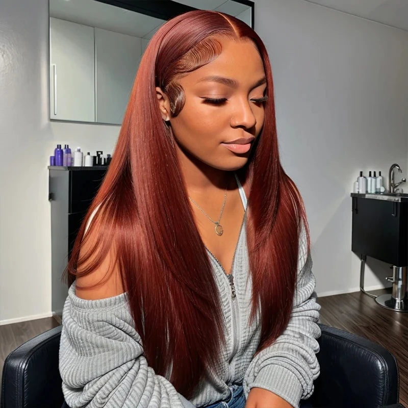 Reddish Brown Straight 13x6 Pre Plucked HD Lace Front Human Hair Wig
