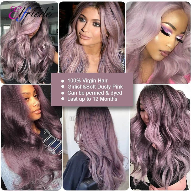 #1B/Dusty Pink Body Wave Hair Bundles with 4X4 Lace Closure - Human Hair
