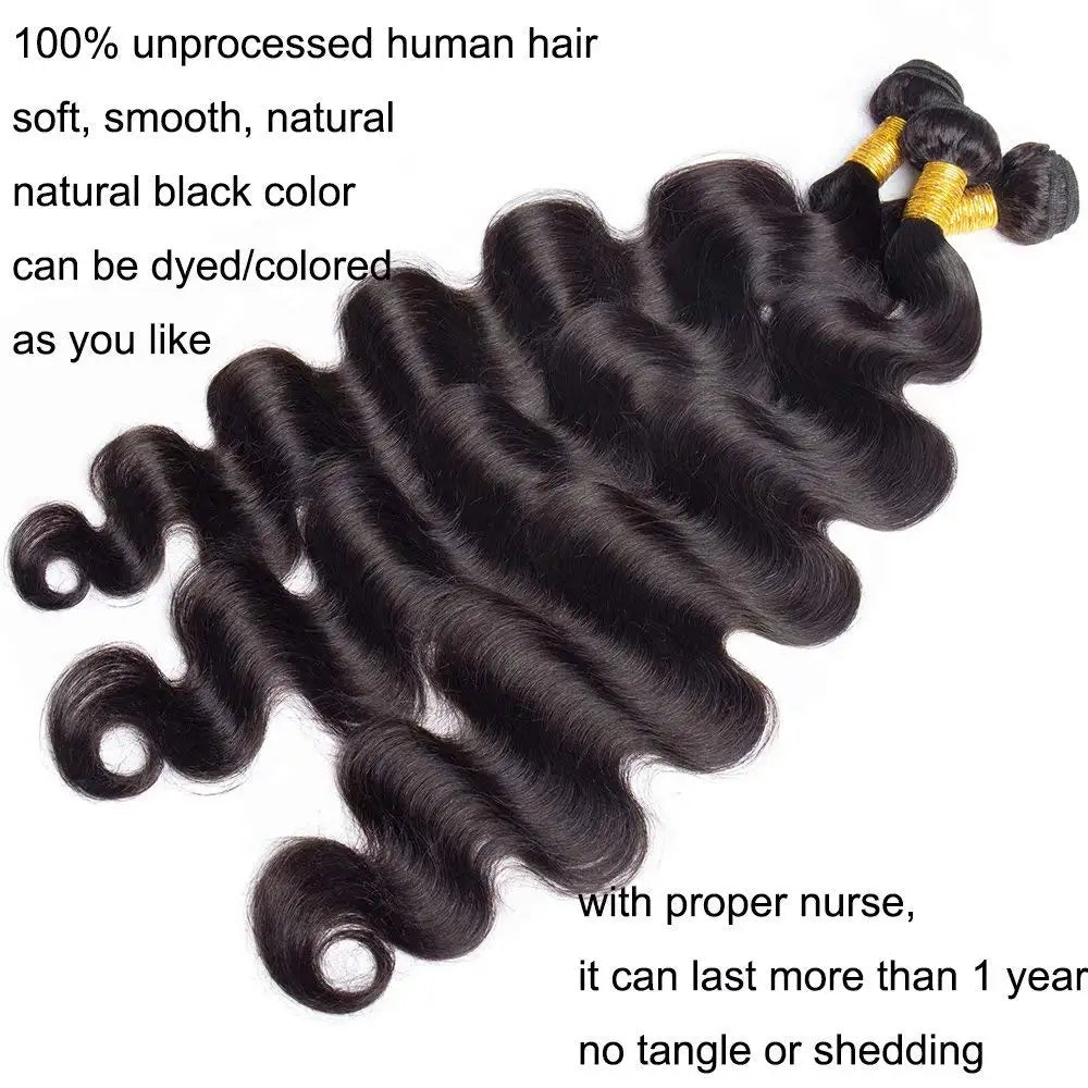 Raw Indian Body Wave Human Hair Bundles 100% Unprocessed Hair