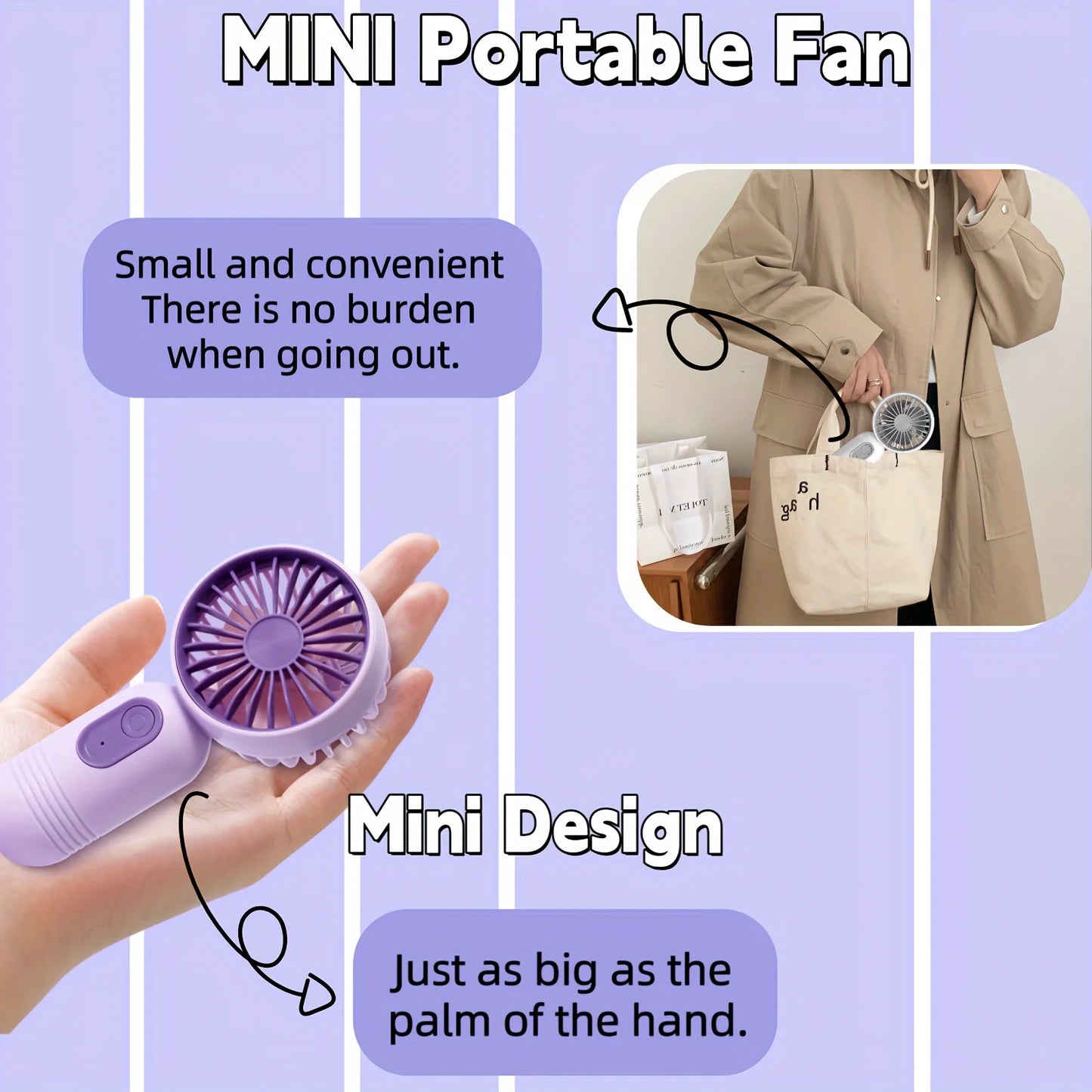 1PC USB Mini Rechargeable Portable Handheld Fan with 3 Speeds