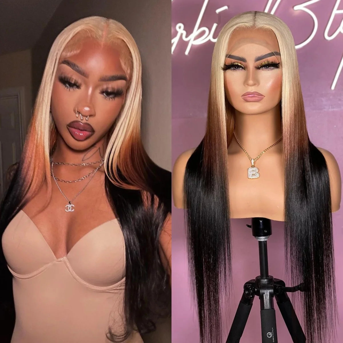 Ombre Synthetic Lace Front Wig , Long Straight or Body Wave Available