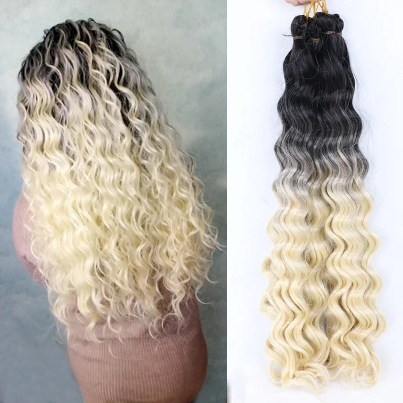 Ombre Deep Water Wave Bulk Crochet Synthetic Hair - Various Colors Available
