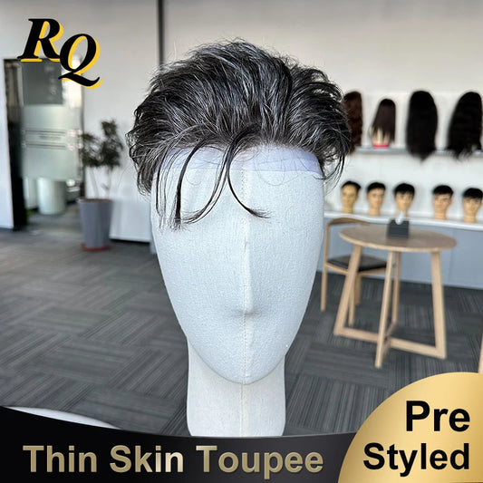 Pre Styled Men Thin Skin V Looped Human Hair Men's Hair Replacement Systems - Various Options Available