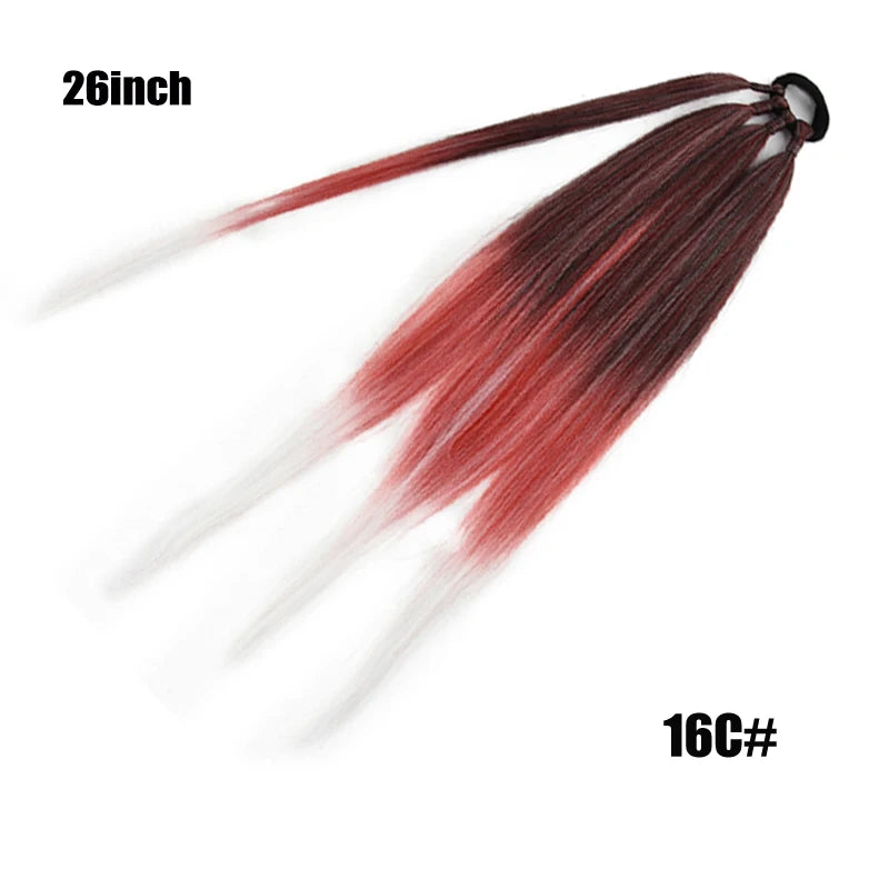 26/34inch Synthetic Long Straight Wrap Around Chignon Ponytail With Rubber Band