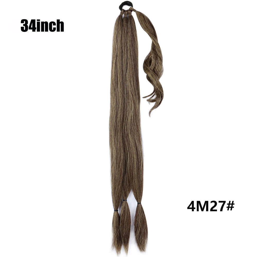 26/34inch Synthetic Long Straight Wrap Around Chignon Ponytail With Rubber Band