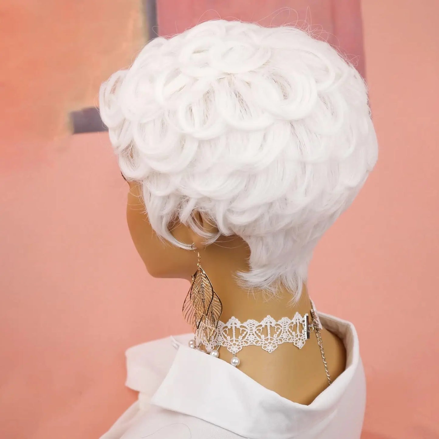Synthetic White Short Pixie Cut Curly Wig