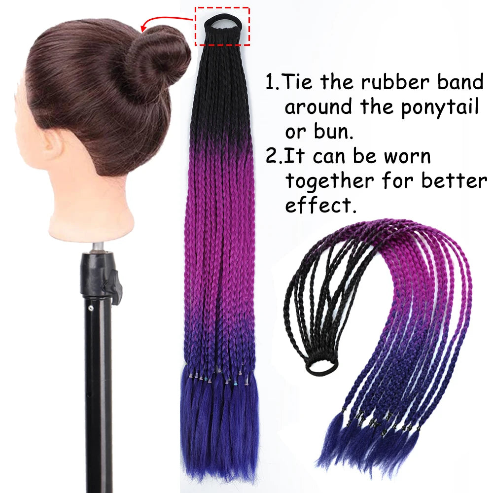 Synthetic Gradient Color Braided Ponytails With Elastic Band