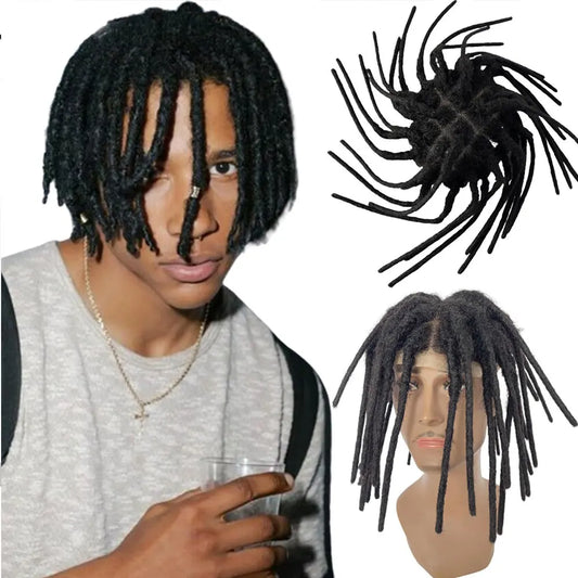 Full French Lace Base Afro Dreadlock 12Inch Toupee Human Hair System Hair Prosthesis