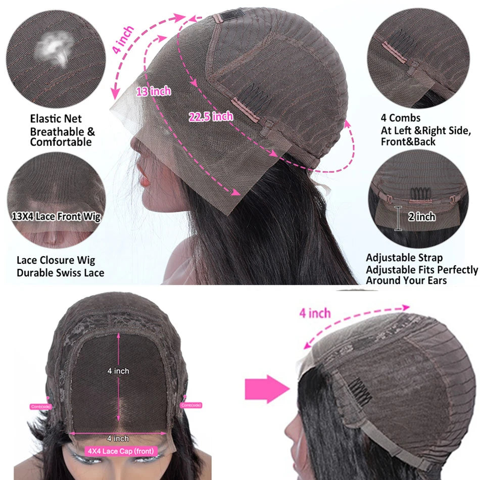 Kinky Straight - Human Hair Pre Plucked Transparent Bleached Frontal Wig