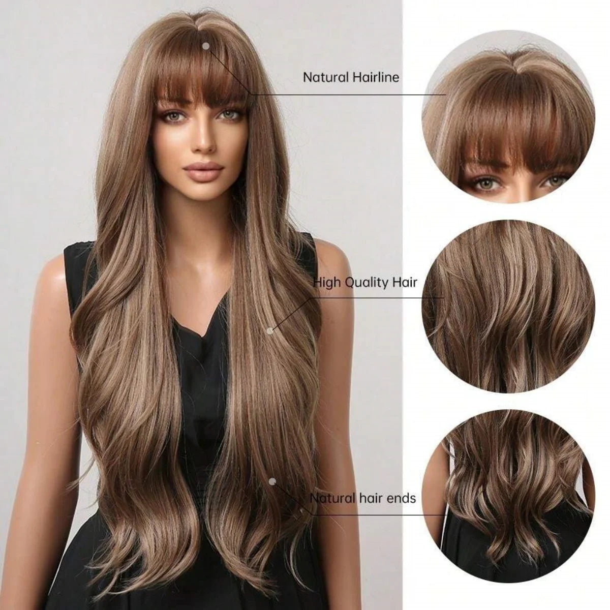 Long Curly Wavy Heat Resistant Synthetic Wigs With Bangs - Various Colors Available
