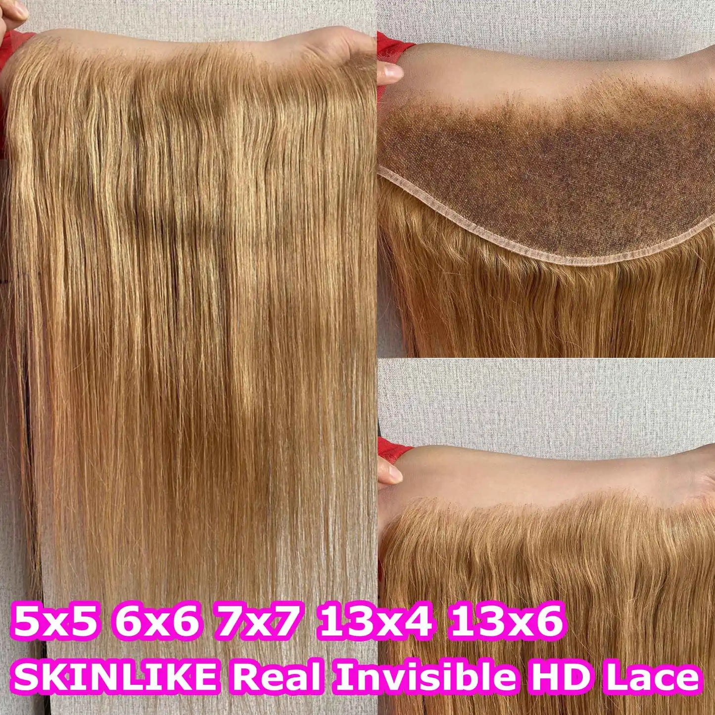 #27 Blonde Straight Human Hair HD Lace Frontal or Closures