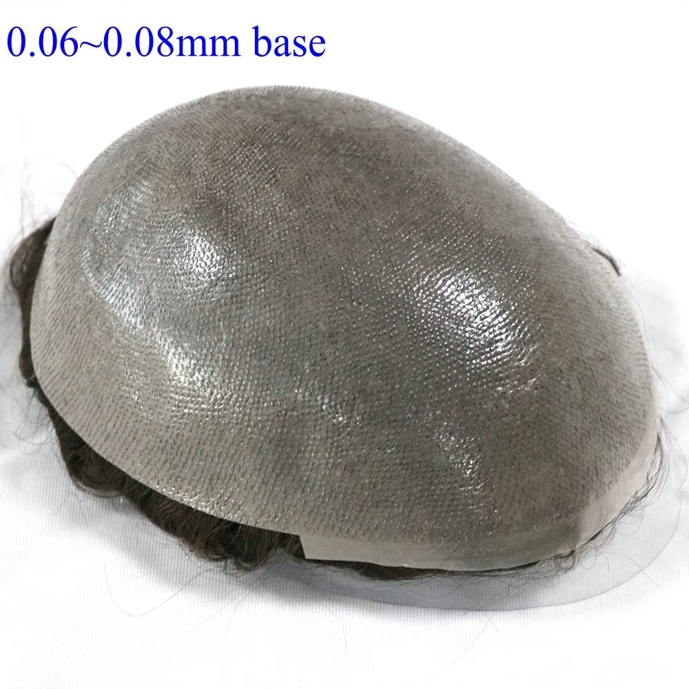 Natural Hairline Hair Replacement System (Toupee)  V-loop 0.06-0.08mm PU Base, Straight/Wavy - 1B Color Variations Available