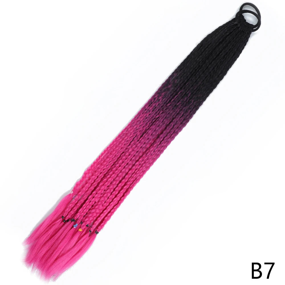 Synthetic Gradient Color Braided Ponytails With Elastic Band