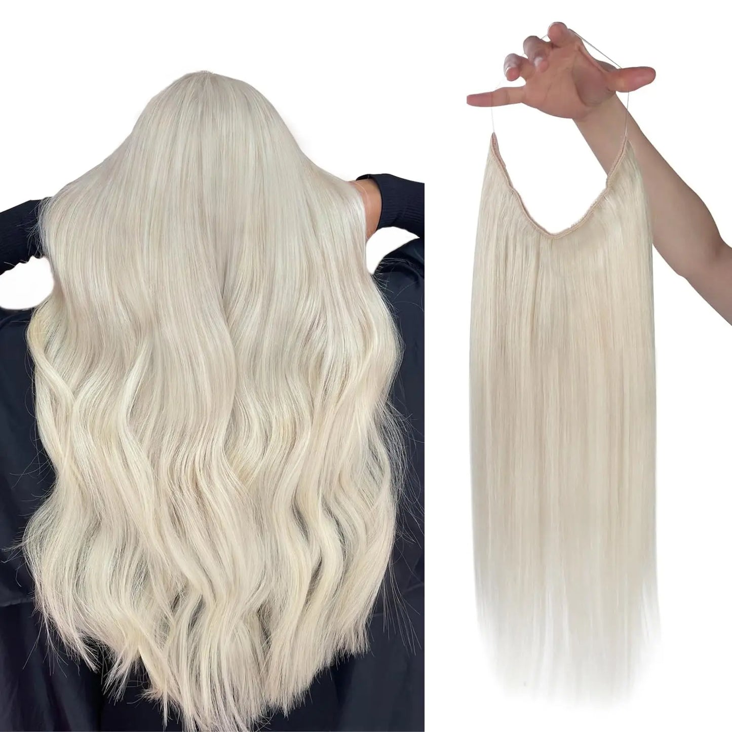 Fish Line Human Hair Extension - One Piece Invisible Wire Hair Weft with 2 Clips