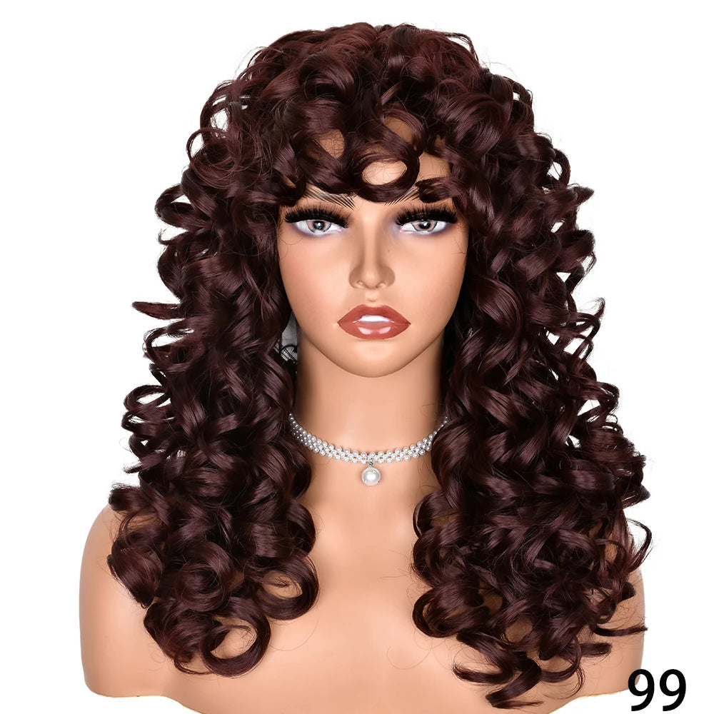 Synthetic Curly Wigs With Bangs - Various Colors Available