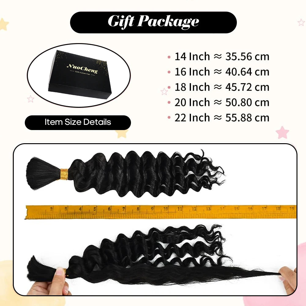 Deep Wave Bulk Human Hair for Braiding - Various Colors Available