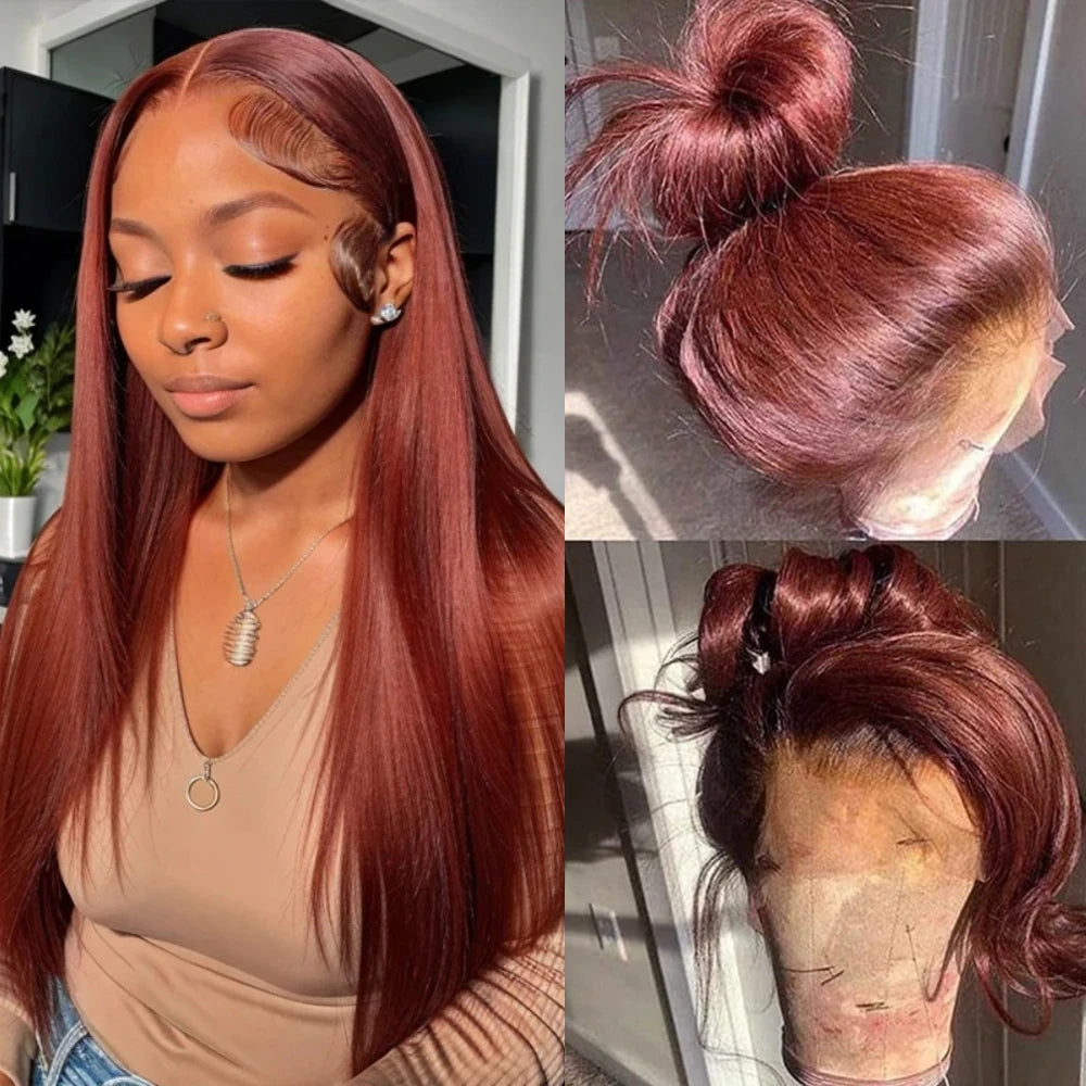 Reddish Brown Straight 13x6 Pre Plucked HD Lace Front Human Hair Wig